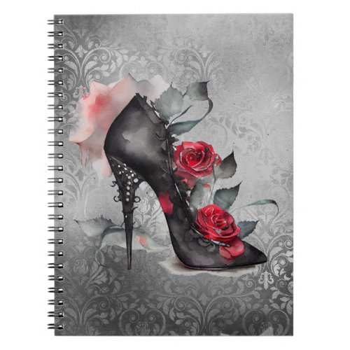 Vampy Spiked Stiletto  Red Rose High Heel Grunge Notebook