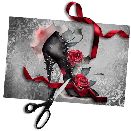 Vampy Spiked Stiletto  Red Rose High Heel Grunge Tissue Paper