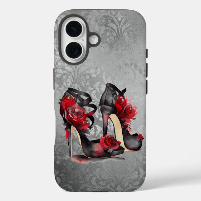 Vampy Strappy Stilettos | Red Rose Heels on Grunge Case-Mate iPhone Case (Back)