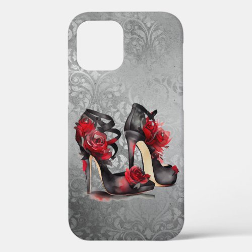 Vampy Strappy Stilettos  Red Rose Heels on Grunge iPhone 12 Pro Case