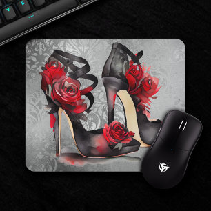Vampy Strappy Stilettos Red Rose Heels on Grunge Mouse Pad