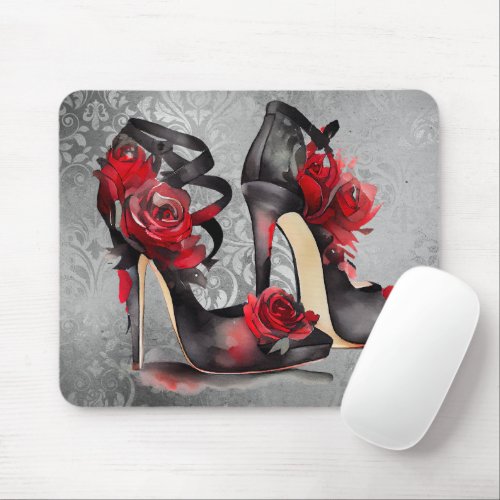 Vampy Strappy Stilettos  Red Rose Heels on Grunge Mouse Pad