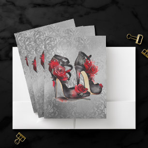 Vampy Strappy Stilettos   Red Rose Heels on Grunge Pocket Folder