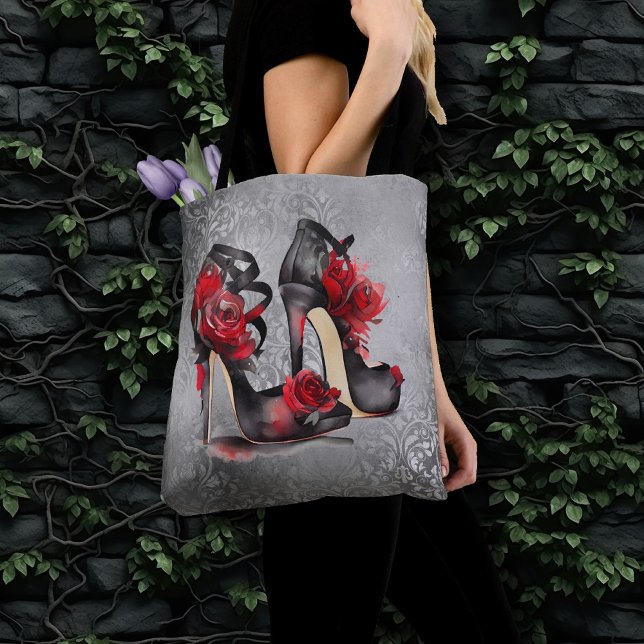Vampy Strappy Stilettos | Red Rose Heels on Grunge Tote Bag (Creator Uploaded)