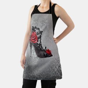 Vampy Vogue Grunge   Stiletto Lace Bootie Roses Apron