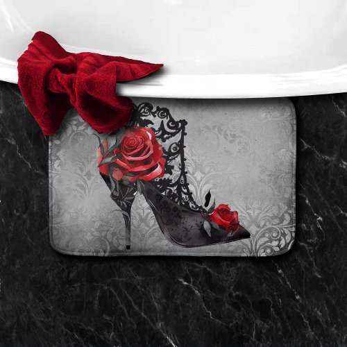 Vampy Vogue Grunge  Stiletto Lace Bootie Roses Bath Mat