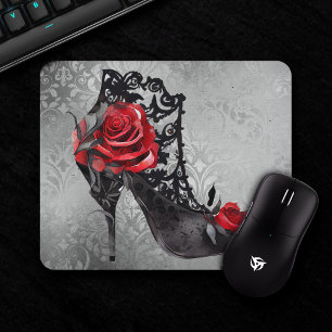 Vampy Vogue Grunge   Stiletto Lace Bootie Roses Mouse Pad