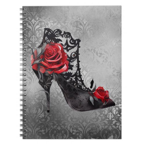 Vampy Vogue Grunge  Stiletto Lace Bootie Roses Notebook