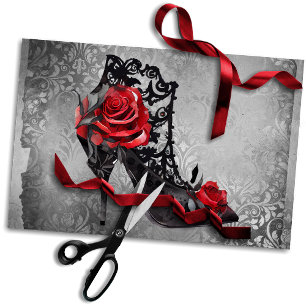 Vampy Vogue Grunge Stiletto Lace Bootie Roses Tissue Paper