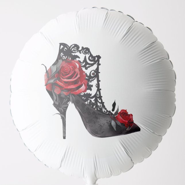 Vampy Vogue | Stiletto Lace Bootie and Red Roses Balloon (Front)