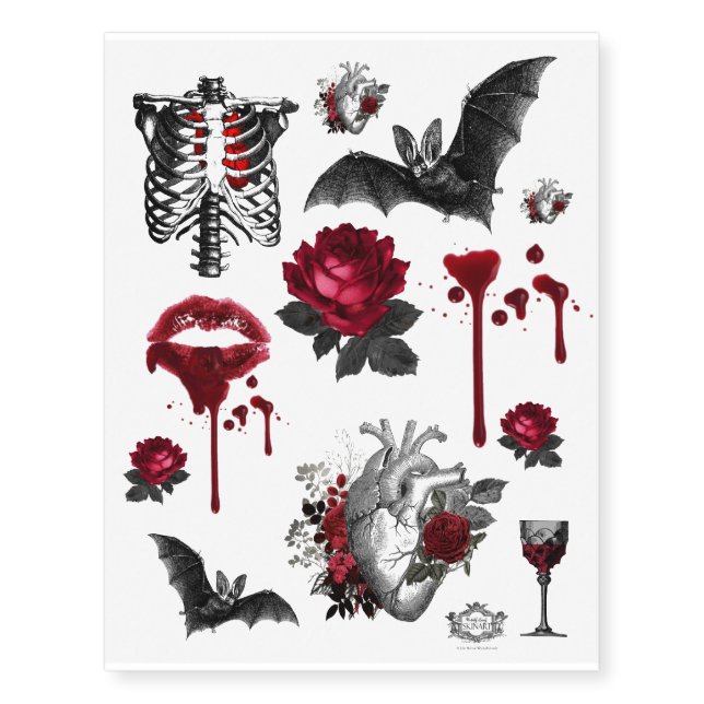 Vampyre Amour romantic gothic black and red    Temporary Tattoos (Front)