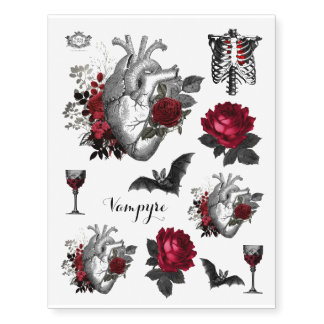 Vampyre Amour Romantic Gothic black & blood red Temporary Tattoos