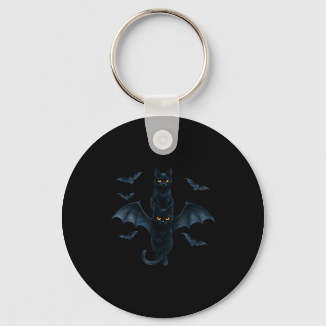 Vamre Cat With Bat Wings _ Cute Soky Halloween Des Keychain (Front)