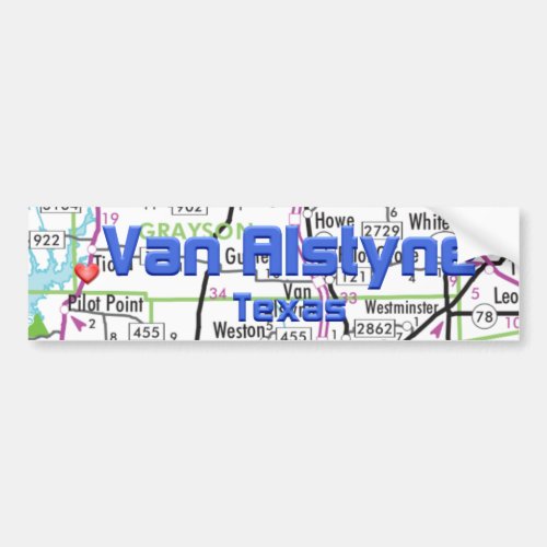 Van Alstyne Texas Map Bumper Sticker