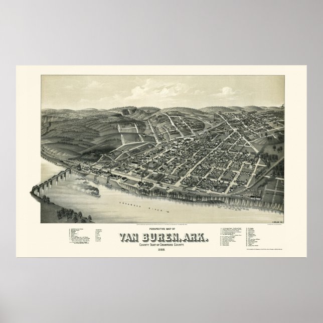Van Buren, AR Panoramic Map - 1888 Poster (Front)