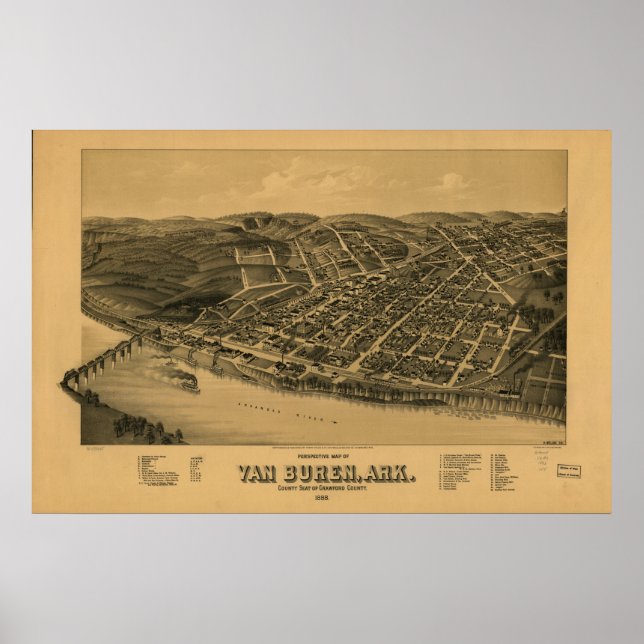 Van Buren Arkansas 1888 Panoramic Map Poster (Front)