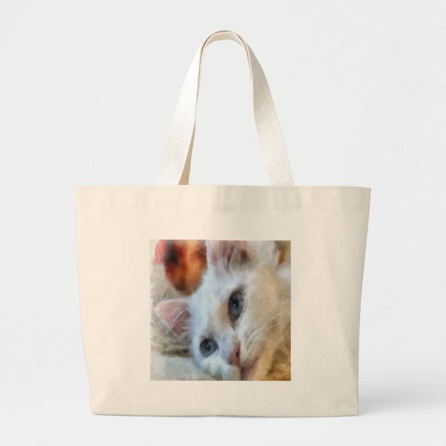Van Cat With Blue Eyes Pet Portrait Large Tote Bag (Front)