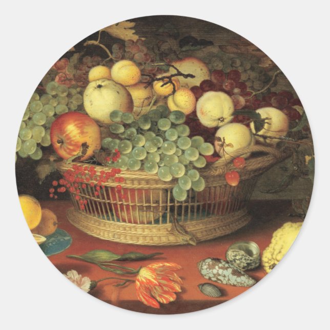 Van Der Ast - Still Life With Basket Of Fruit Classic Round Sticker (Front)