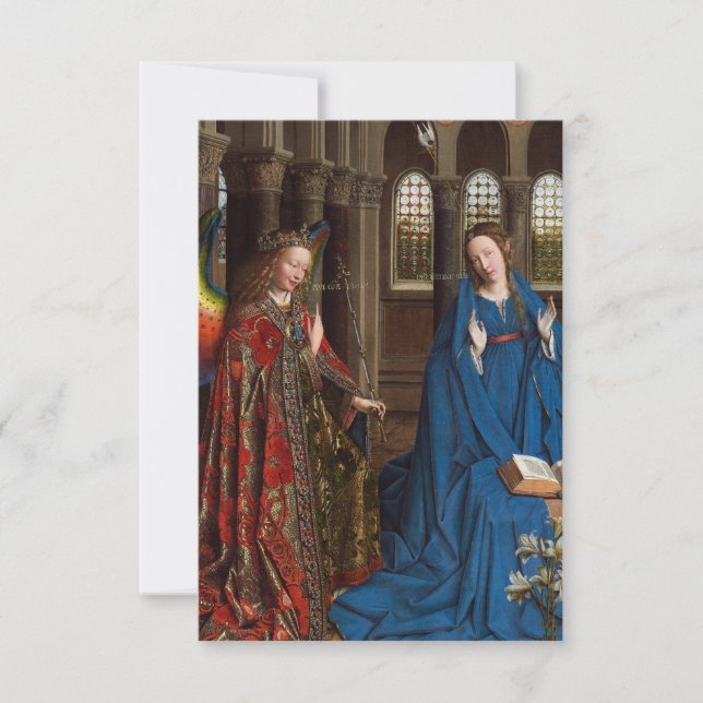 Van Eyck Annunciation Celestial Gold Holy Card (Front)