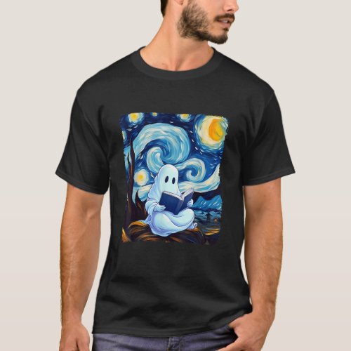 Van Ghost Art Halloween Van Gogh Starry Night T_Shirt