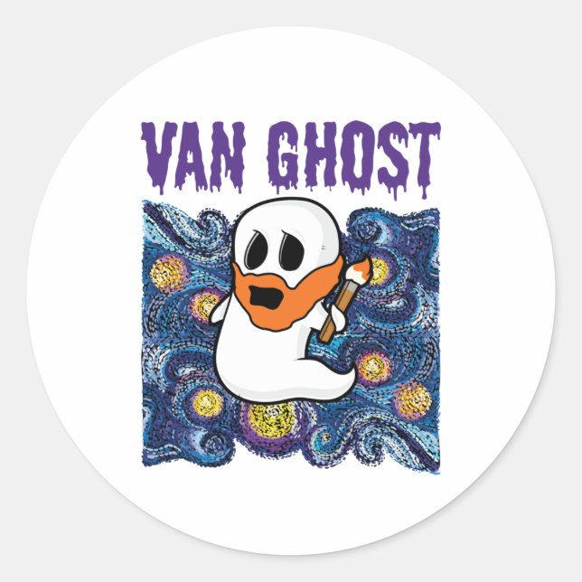 Van Ghost Funny Art Halloween Van Gogh Classic Round Sticker (Front)
