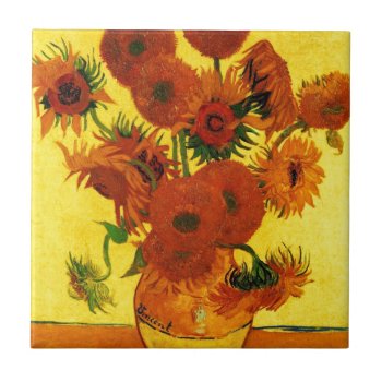 Van Gogh 15 Sunflowers Tile by unique_cases at Zazzle