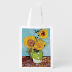 Van Gogh - 3 Sunflowers in a Vase Grocery Bag