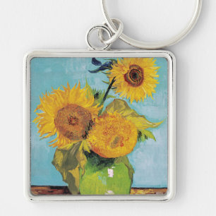 Van Gogh - 3 Sunflowers in a Vase Keychain