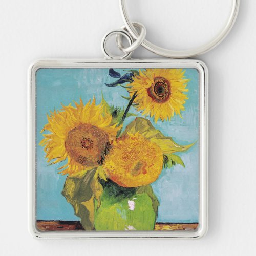 Van Gogh _ 3 Sunflowers in a Vase Keychain