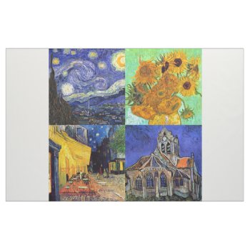 Van Gogh 4-up Starry Night Cafe Sunflowers Church Fabric by ArtLoversCafe at Zazzle