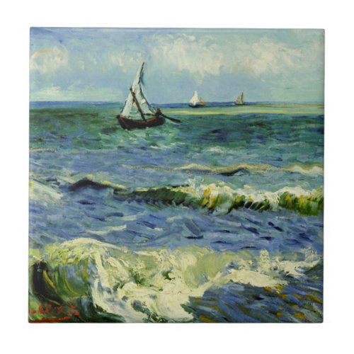 Van Gogh _ A Fishing Boat at Sea Ceramic Tile