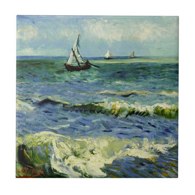 Van Gogh - A Fishing Boat at Sea Ceramic Tile (Front)