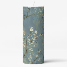 Van Gogh Almond Blossom Art Teal Blue Pillar Candl