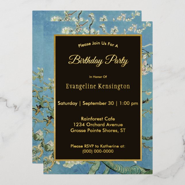 Van Gogh Almond Blossom Painting Birthday Foil Invitation (Front/Back)