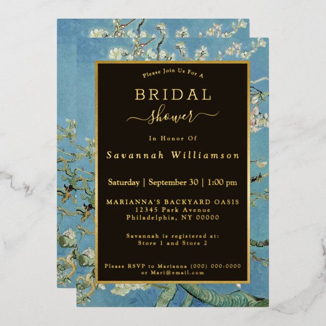 Van Gogh Almond Blossom Painting Bridal Shower Foil Invitation (Front/Back)