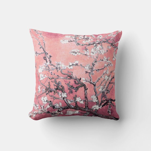 Van Gogh Almond Blossom peach pink Throw Pillow (Front)