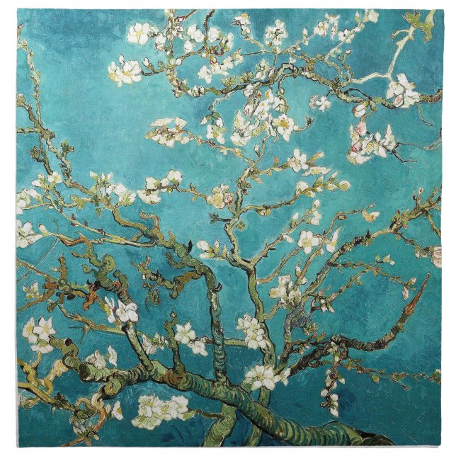 Van Gogh Almond Blossoms art white flowers on blue Cloth Napkin (Front)