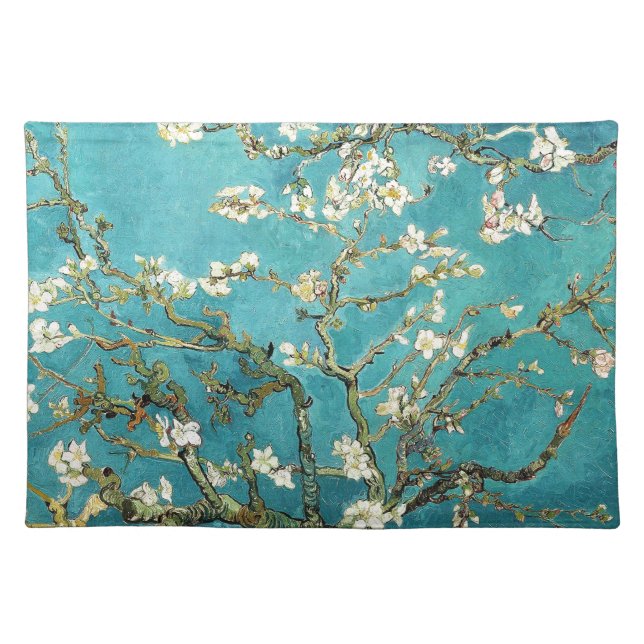 Van Gogh Almond Blossoms art white flowers on blue Placemat (Front)
