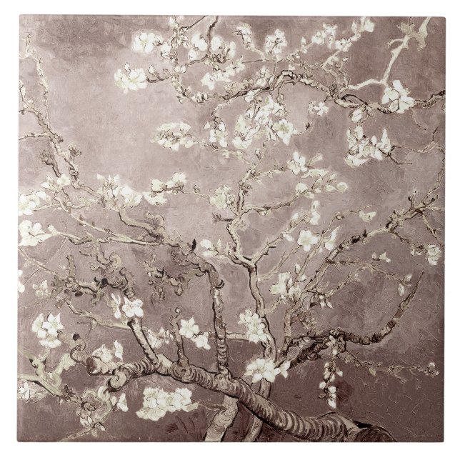 Van Gogh Almond Blossoms Beige Ceramic Tile (Front)