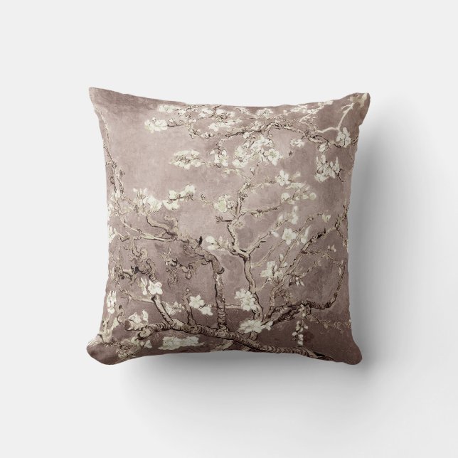 Van Gogh Almond Blossoms Beige Throw Pillow (Front)