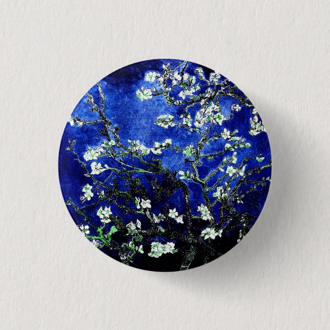 Van Gogh Almond Blossoms blue green Button (Front)