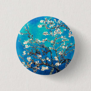 Van Gogh Almond Blossoms bright turquoise Button