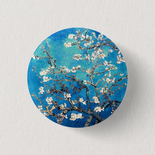 Van Gogh Almond Blossoms bright turquoise Button (Front)