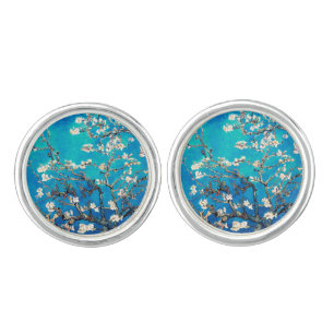 Van Gogh Almond Blossoms bright turquoise Cufflinks