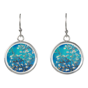 Van Gogh Almond Blossoms bright turquoise Earrings