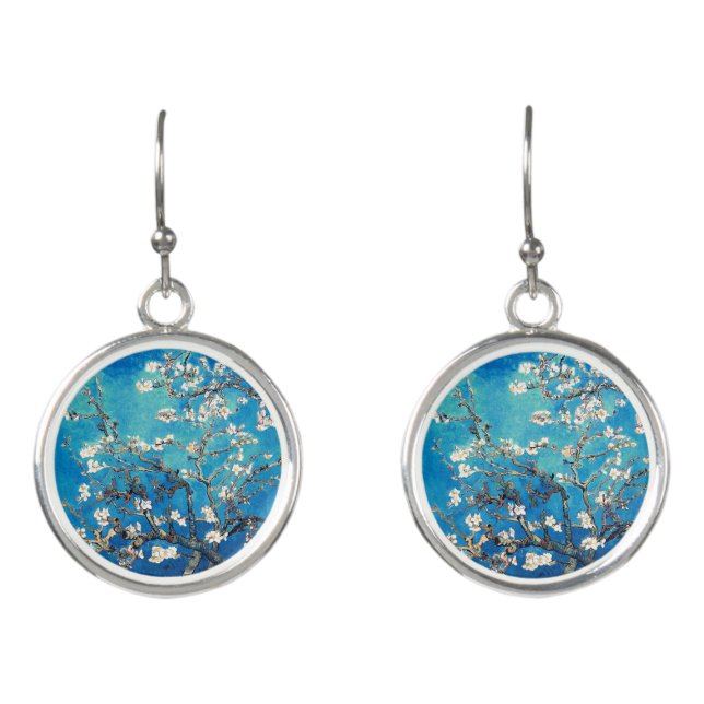 Van Gogh Almond Blossoms bright turquoise Earrings (Front)
