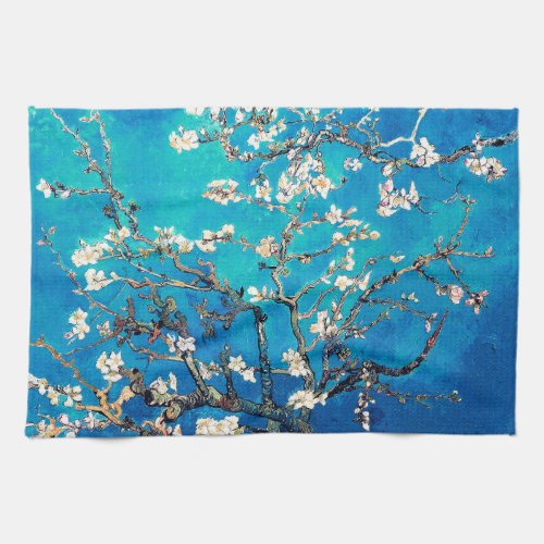 Van Gogh Almond Blossoms Bright Turquoise Kitchen Towel