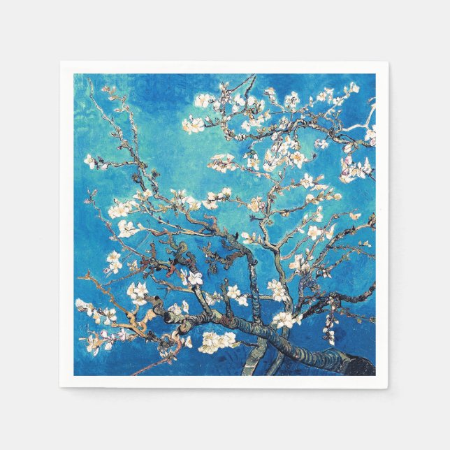 Van Gogh Almond Blossoms bright turquoise Napkins (Front)