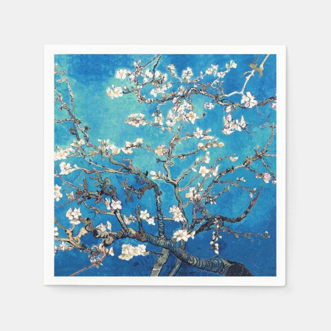 Van Gogh Almond Blossoms Bright Turquoise Napkins (Front)