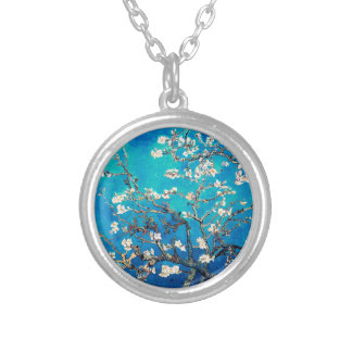 Van Gogh Almond Blossoms bright turquoise Silver Plated Necklace